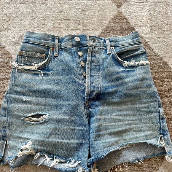 Agolde Women's Frayed Blue Jean Shorts - Picture 10 of 13